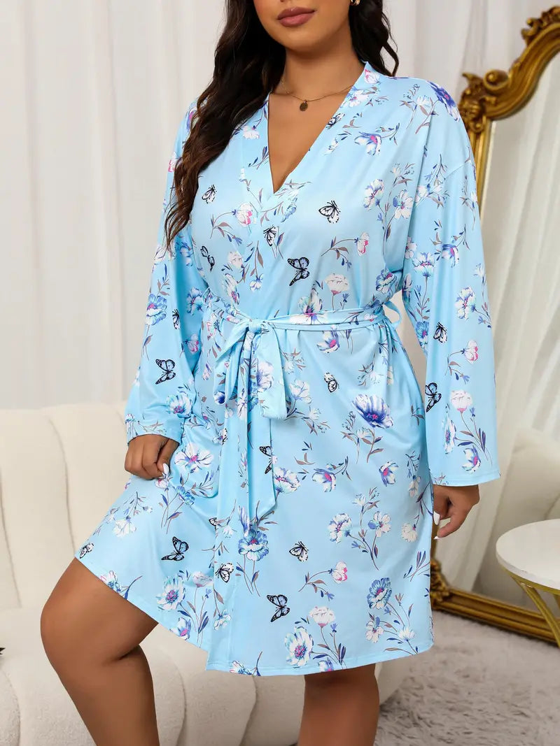 Peignoir à Fleurs en Satin Doux Grande Taille