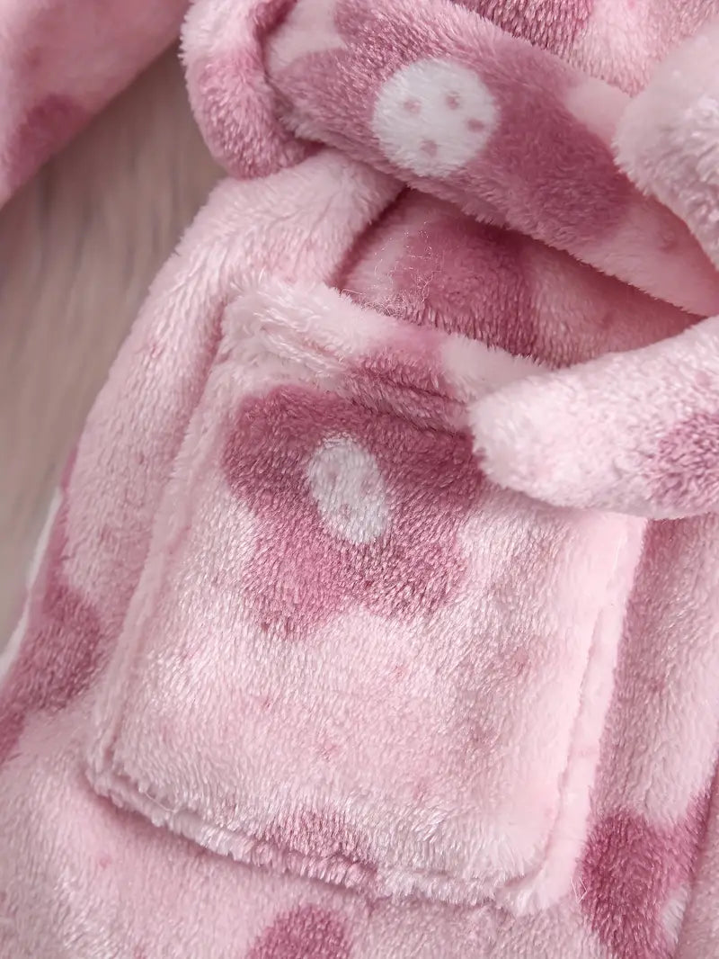 Peignoir de Bain Enfant en Polaire à Fleurs Rose