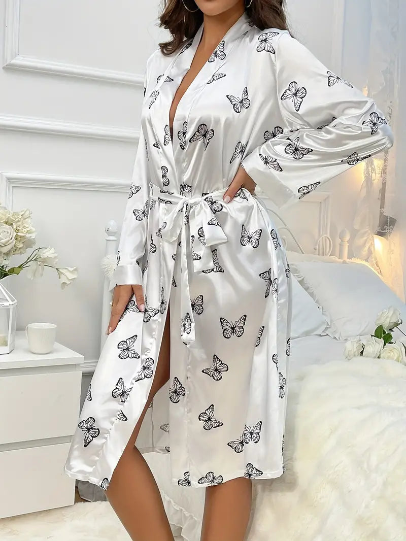 Peignoir Papillon en Satin Blanc