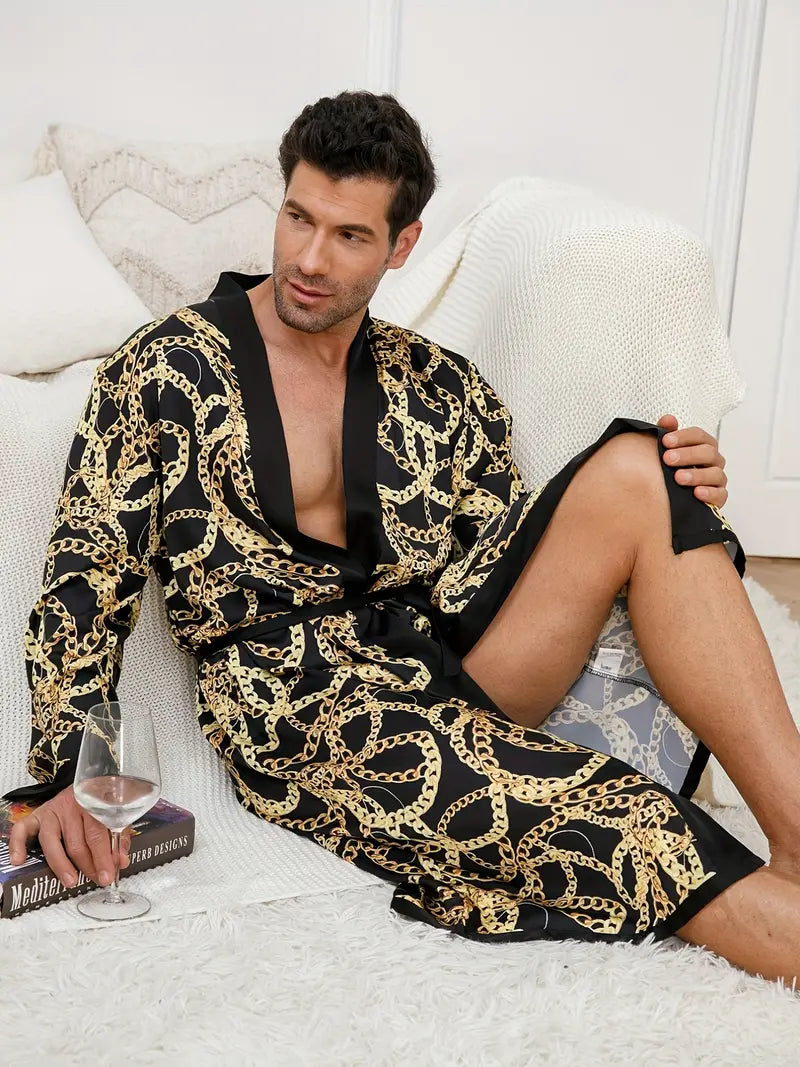 Peignoir à Imprimé Chaîne Dorée Luxueux
