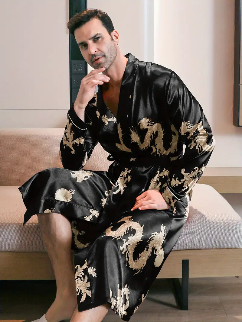 Peignoir Luxueux et Doux avec Motif de Dragon