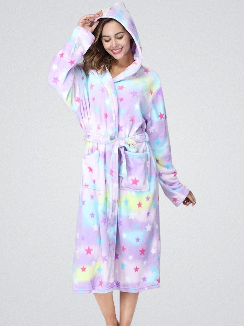 Peignoir Polaire á Motif Étoiles avec Capuche