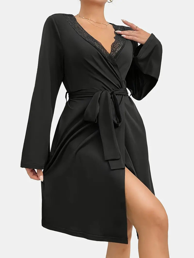 Peignoir Doux en Satin Grande Taille Noir