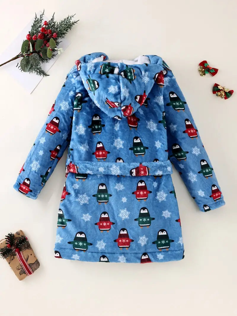 Peignoir de Bain Enfant Polaire avec Imprimée Pingouins