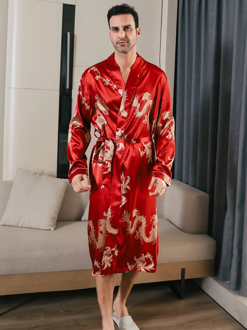 Peignoir Luxueux et Doux avec Motif de Dragon