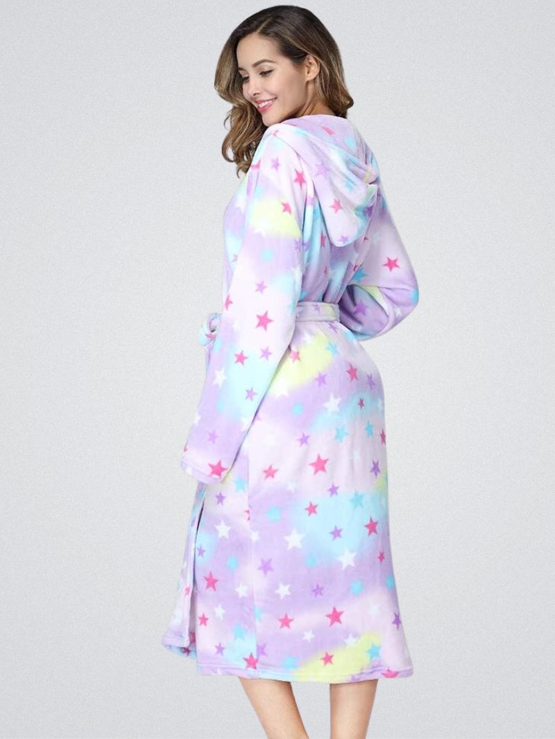 Peignoir Polaire á Motif Étoiles avec Capuche