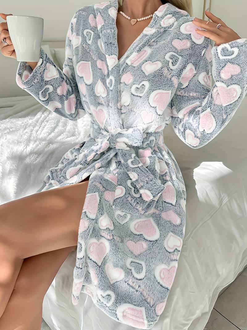 Peignoir Polaire Motif Coeur Grande Taille