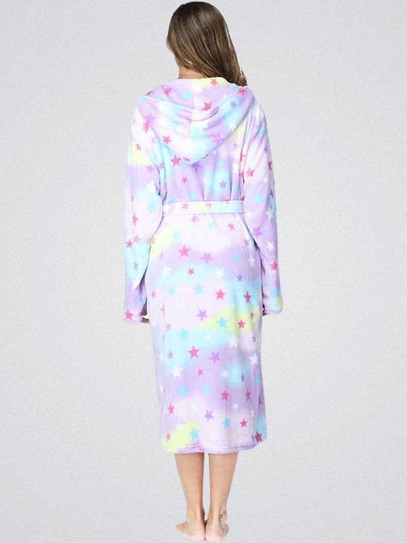 Peignoir Polaire á Motif Étoiles avec Capuche
