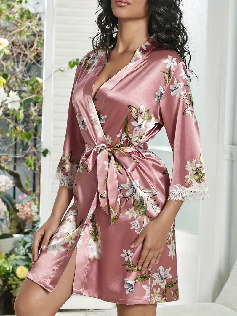 Peignoir Kimono Floral Rose