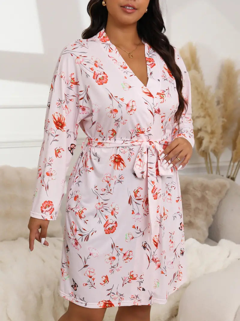 Peignoir à Fleurs en Satin Doux Grande Taille