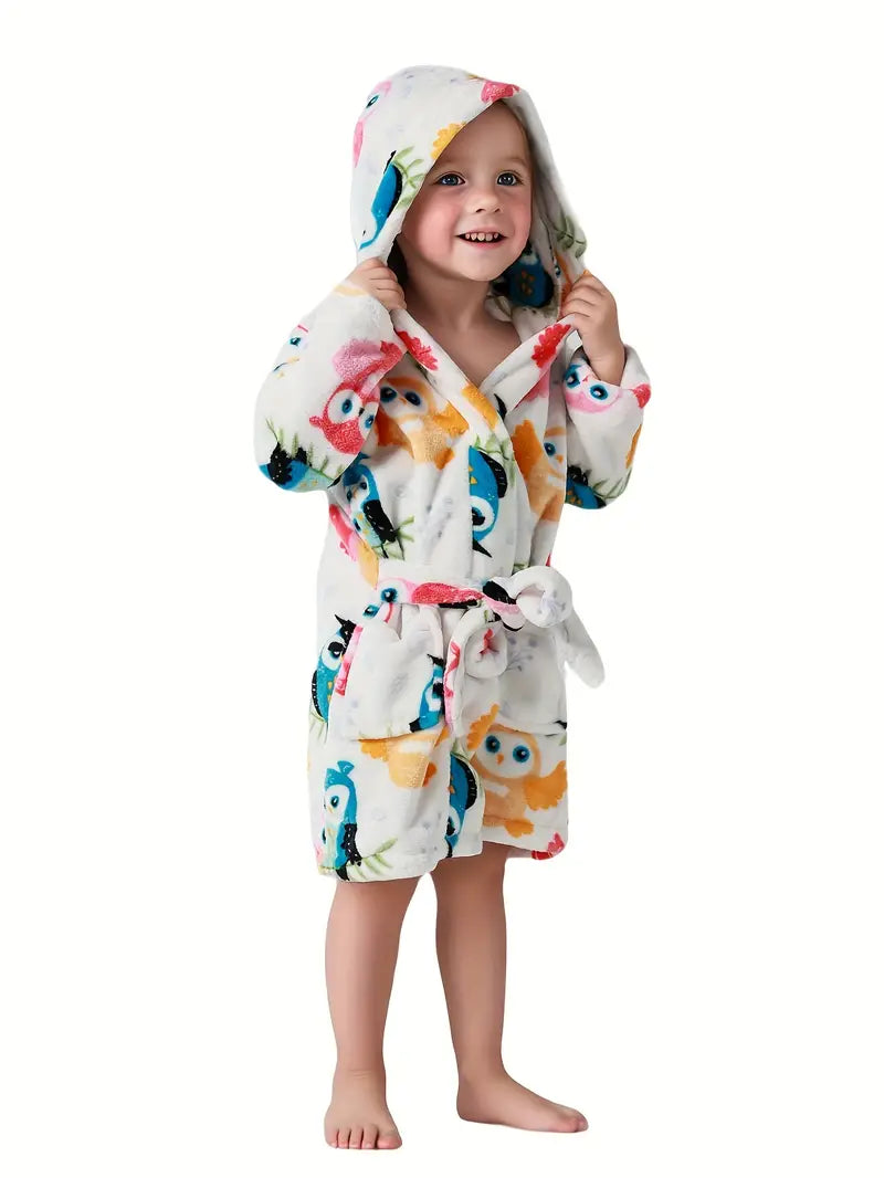 Peignoir de Bain Enfant Blanc avec Hiboux Design