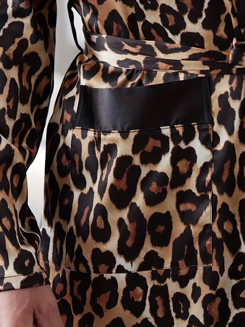 Peignoir et Short Luxueux avec Imprimé de Léopard