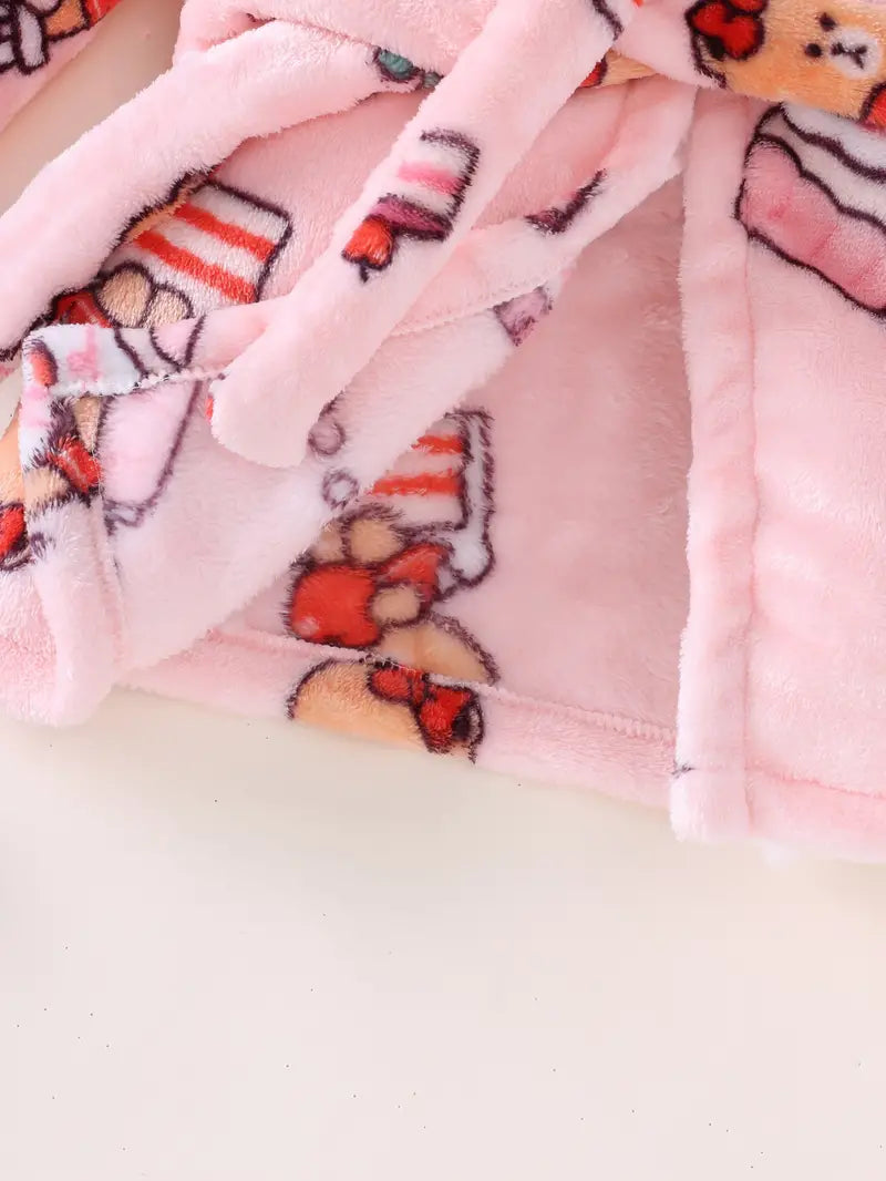 Peignoir de Bain Enfant Rose avec Motif du Gâteau
