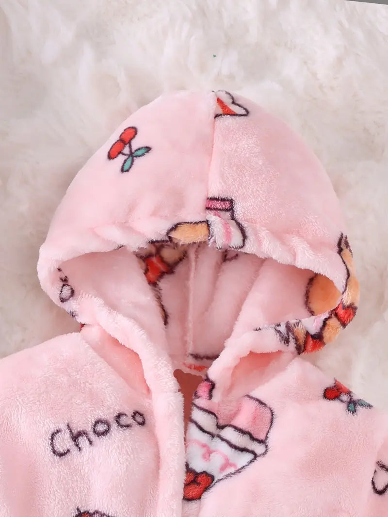 Peignoir de Bain Enfant Rose avec Motif du Gâteau