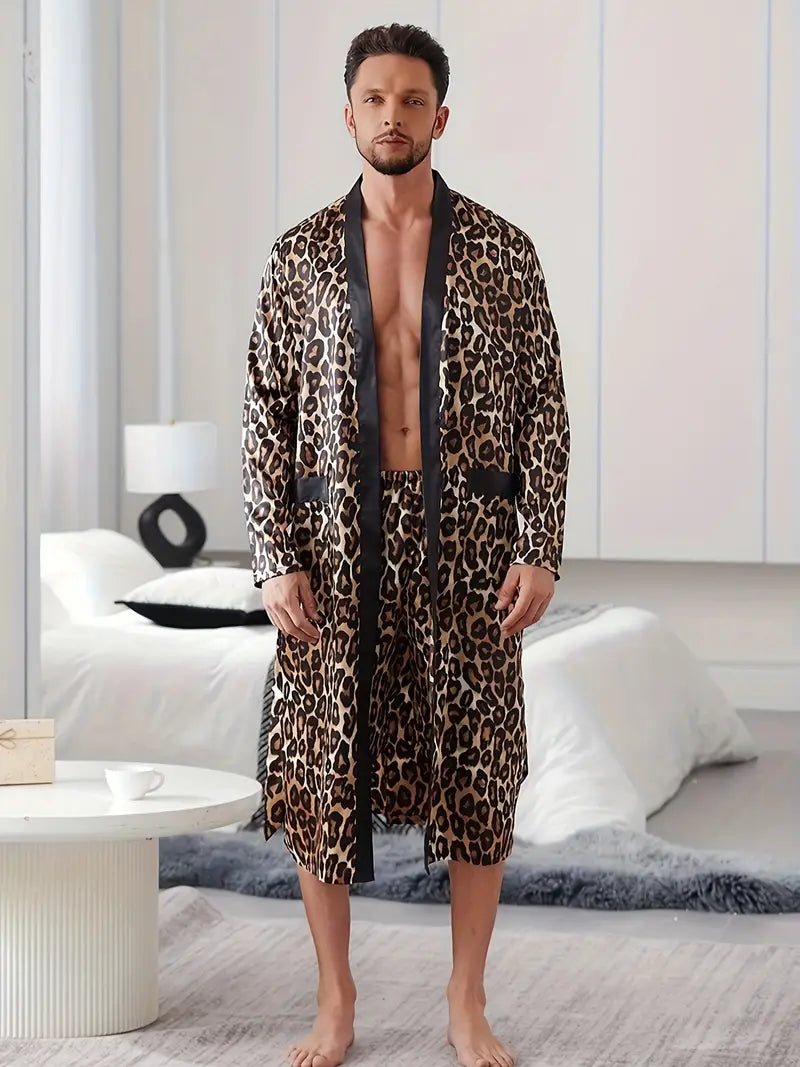 Peignoir et Short Luxueux avec Imprimé de Léopard