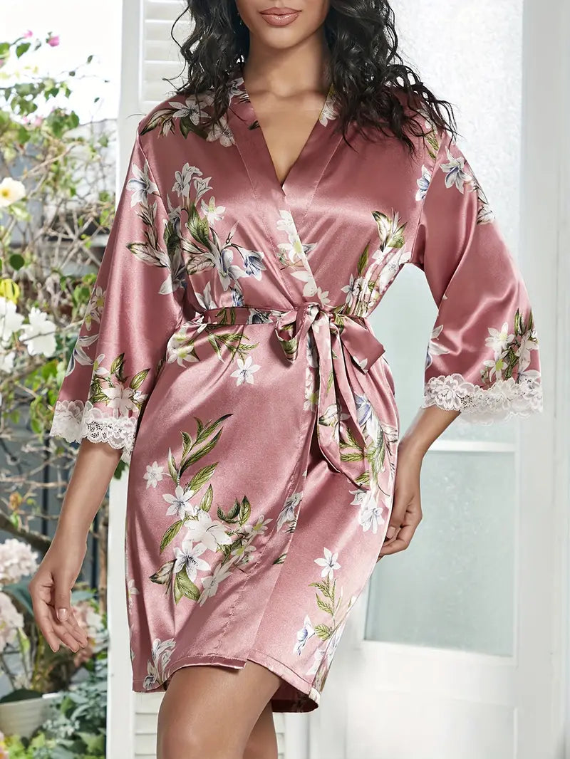 Peignoir Kimono Floral Rose