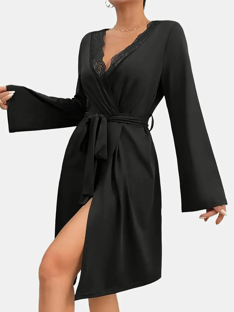 Peignoir Doux en Satin Grande Taille Noir