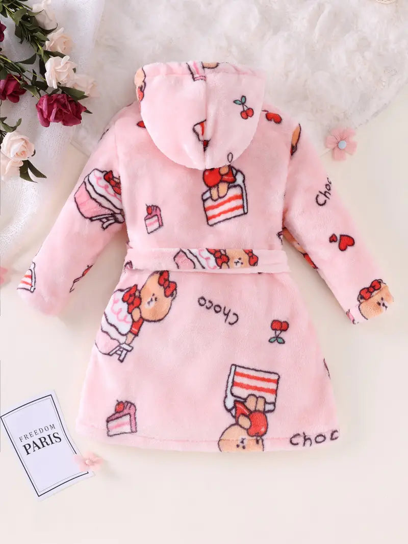 Peignoir de Bain Enfant Rose avec Motif du Gâteau