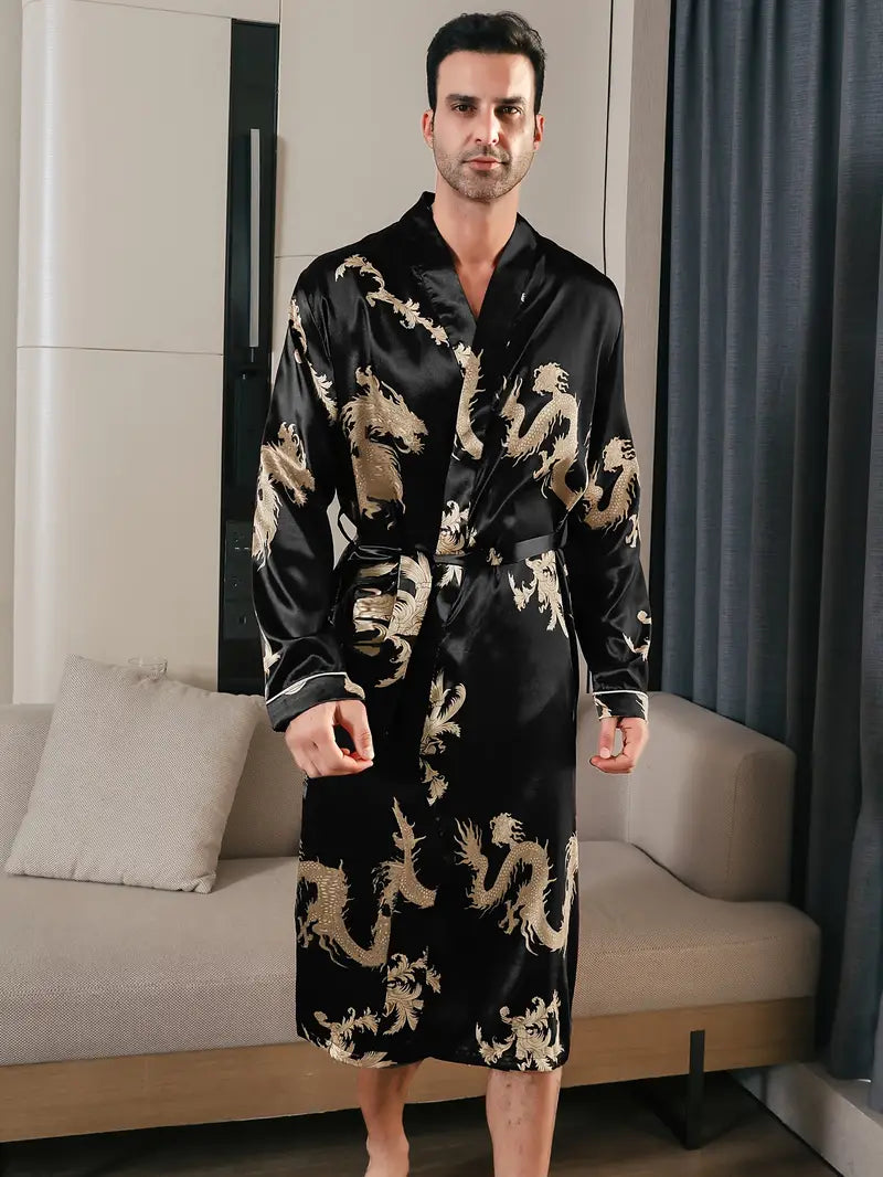 Peignoir Luxueux et Doux avec Motif de Dragon