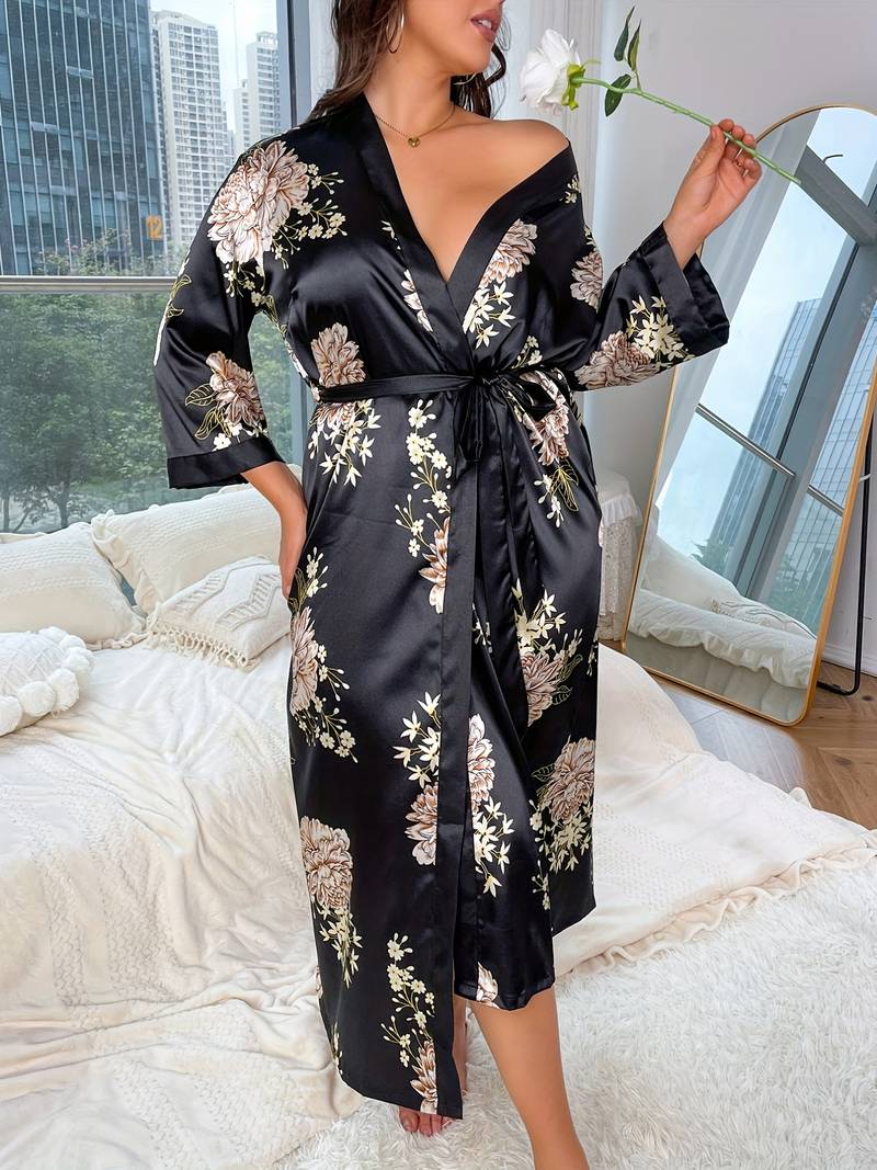Peignoir de Bain Kimono en Satin Grande Taille