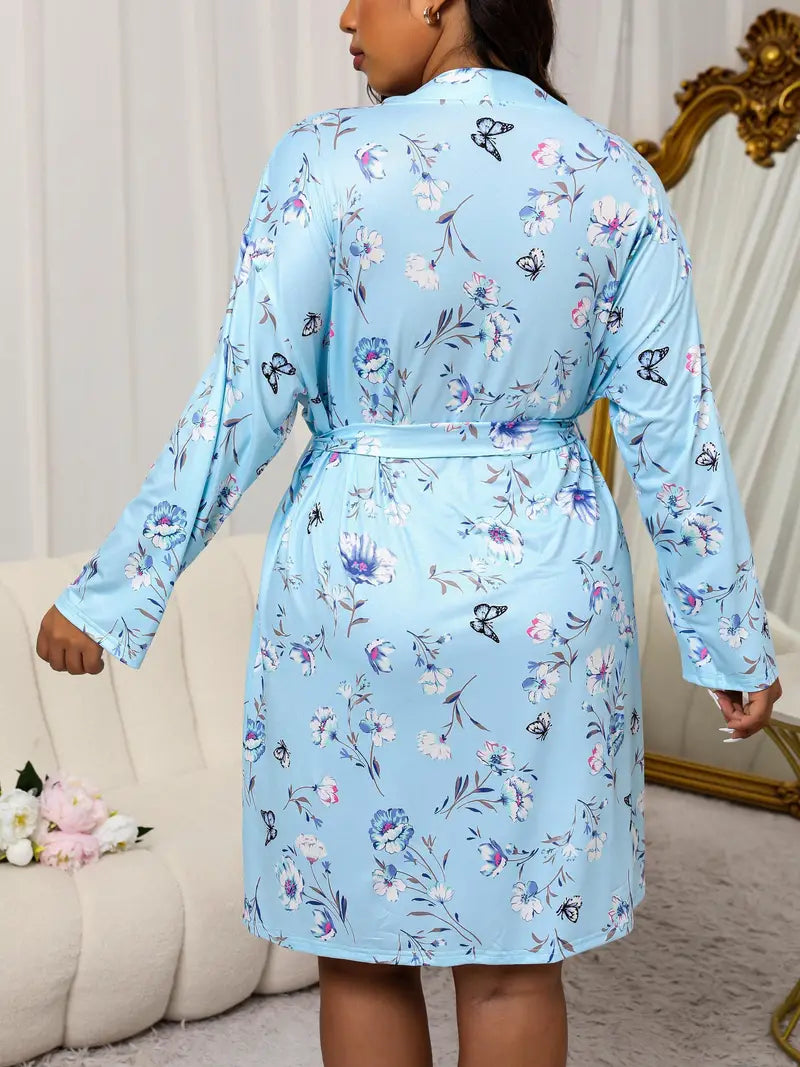 Peignoir à Fleurs en Satin Doux Grande Taille