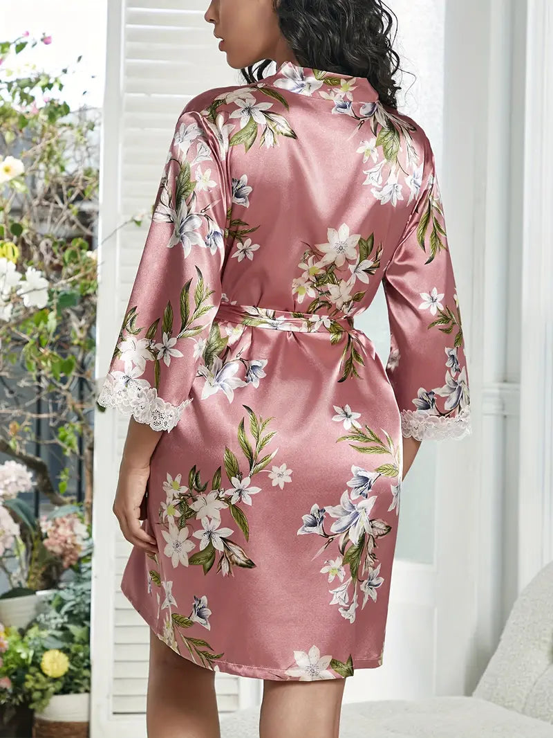 Peignoir Kimono Floral Rose