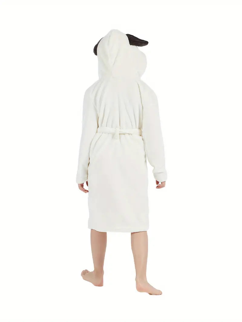 Peignoir de Bain Enfant Polaire Blanc Motif Animal