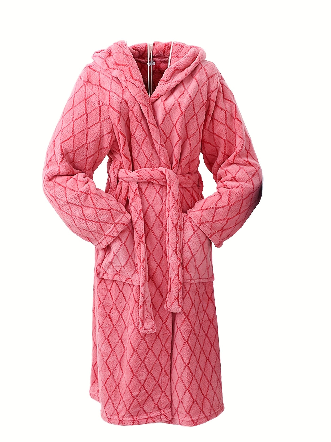 Peignoir polaire à capuche pour homme avec motifs relief et ceinture ajustable