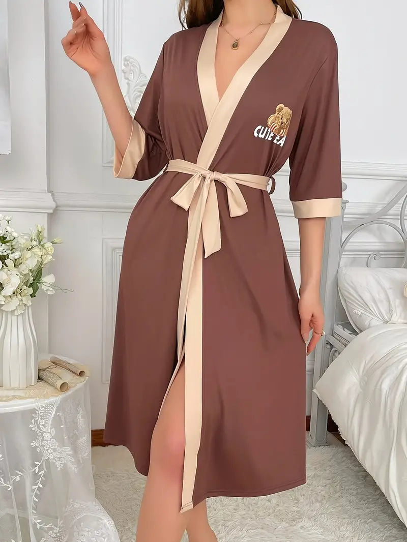 Peignoir Marron avec Imprimé Ours
