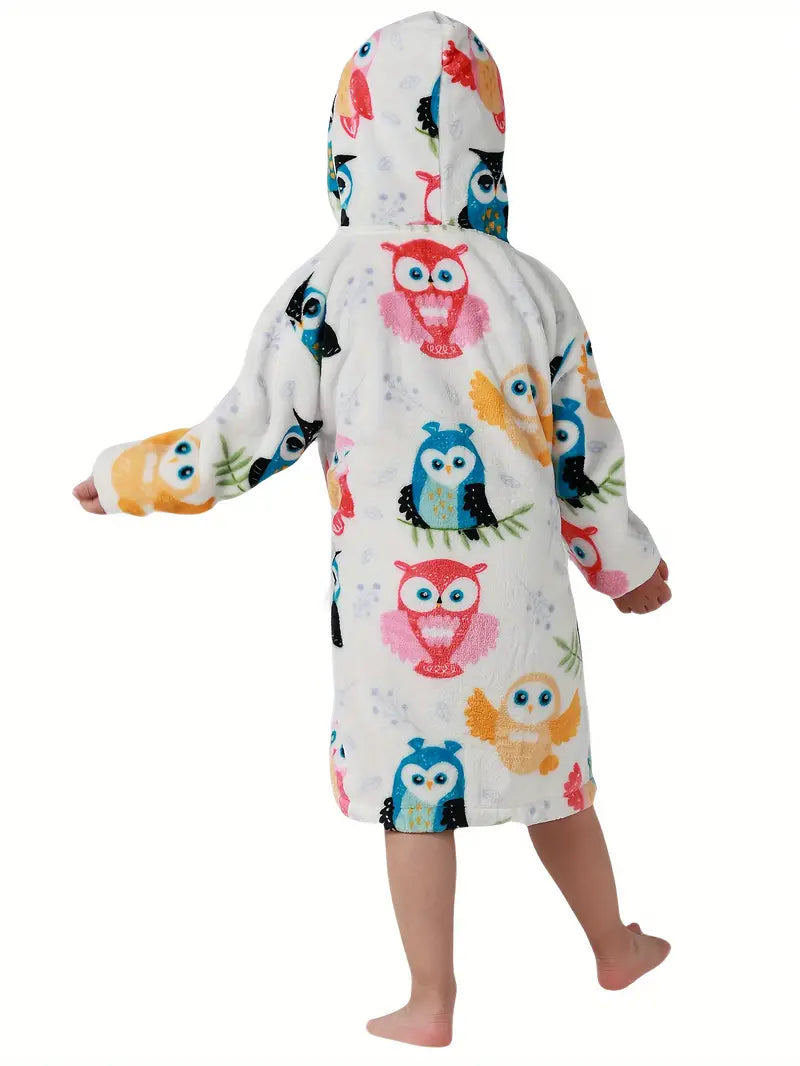 Peignoir de Bain Enfant Blanc avec Hiboux Design