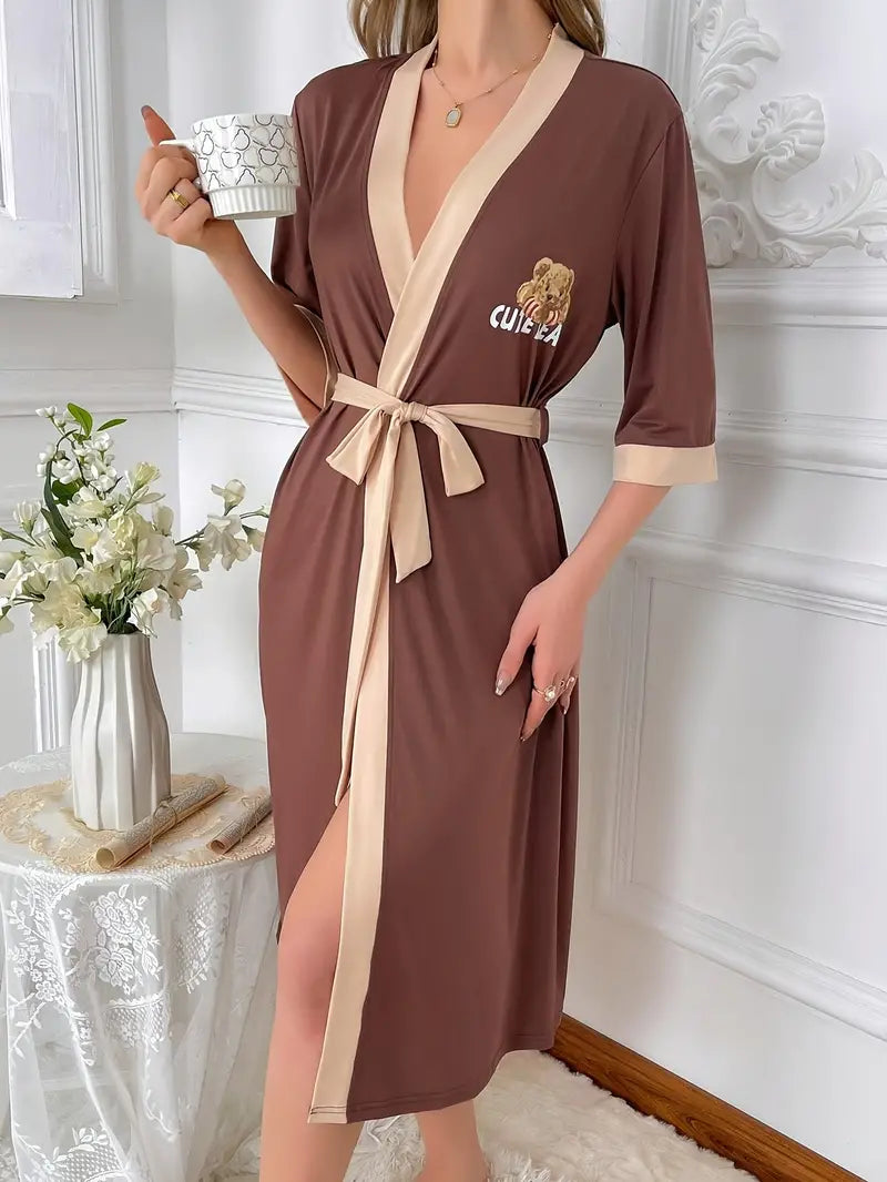 Peignoir Marron avec Imprimé Ours