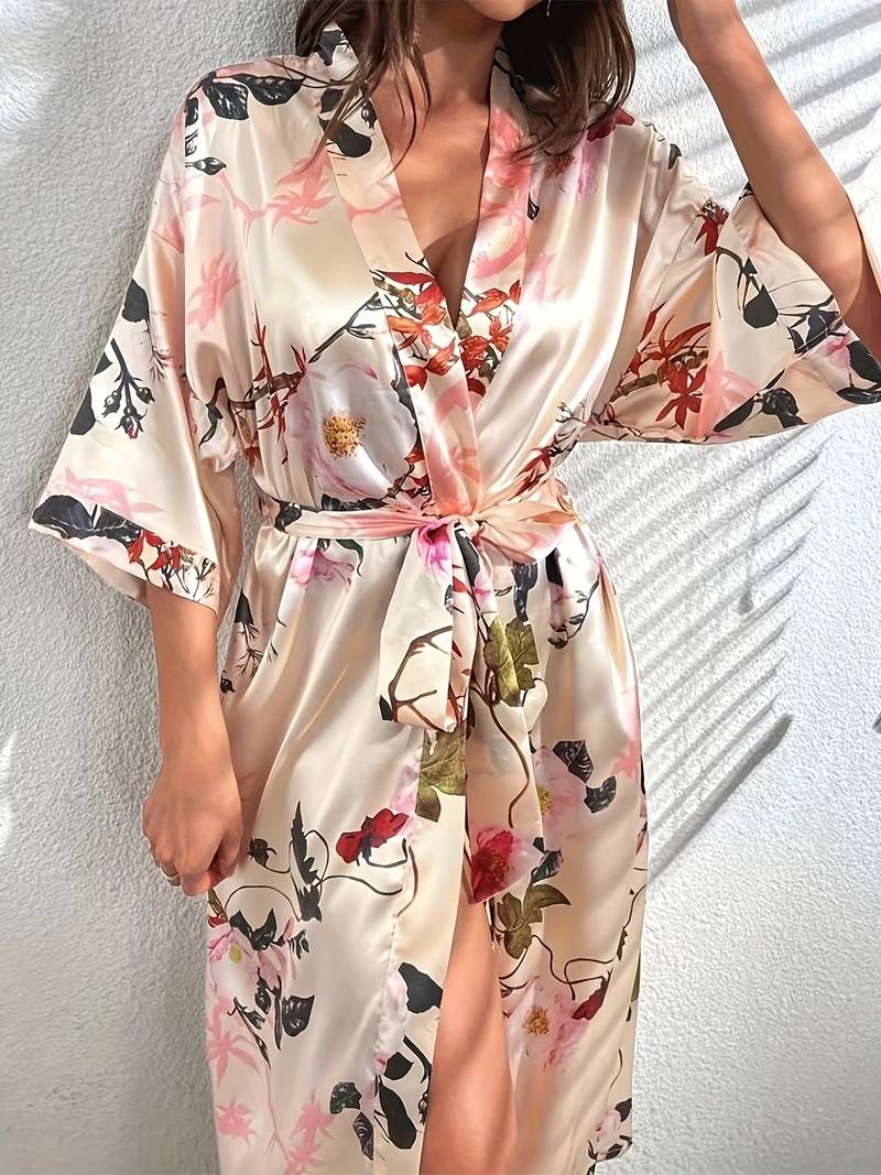 Peignoir Doux en Satin Floral