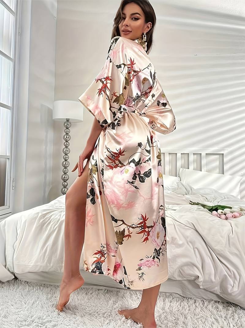 Peignoir Doux en Satin Floral