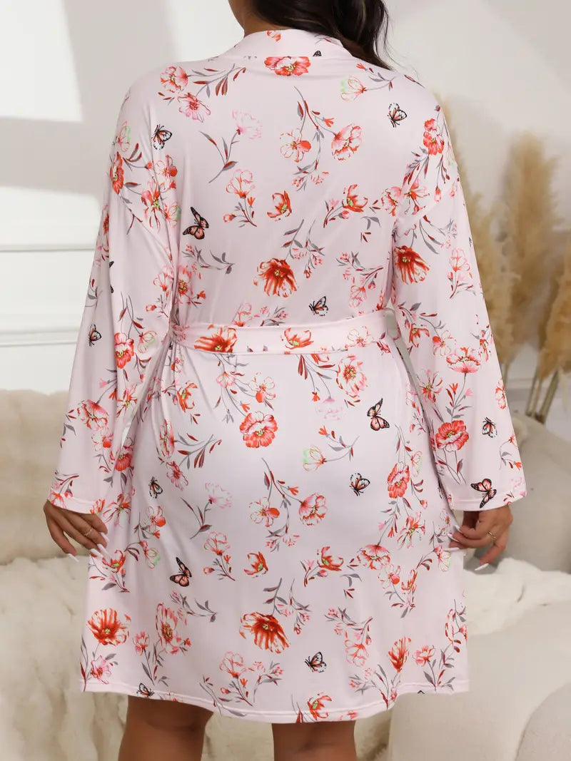 Peignoir à Fleurs en Satin Doux Grande Taille