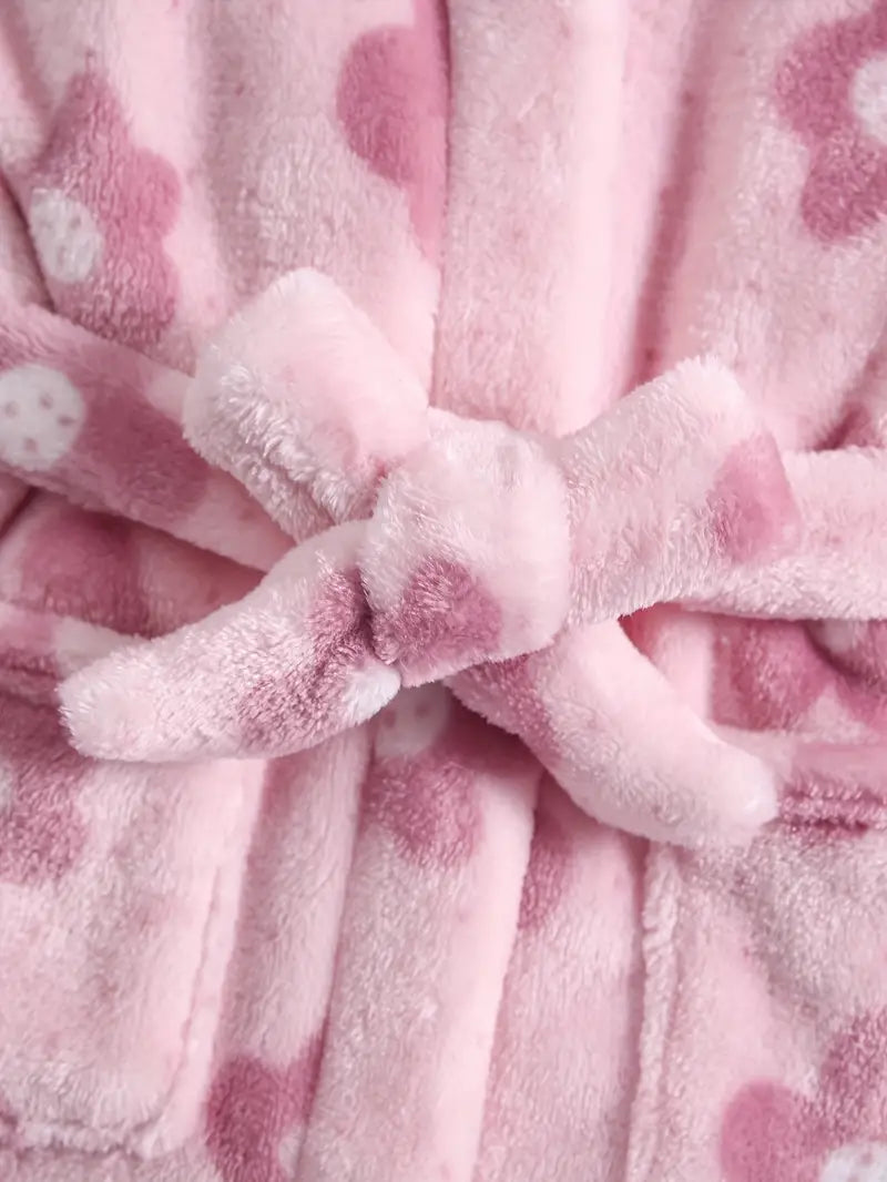 Peignoir de Bain Enfant en Polaire à Fleurs Rose