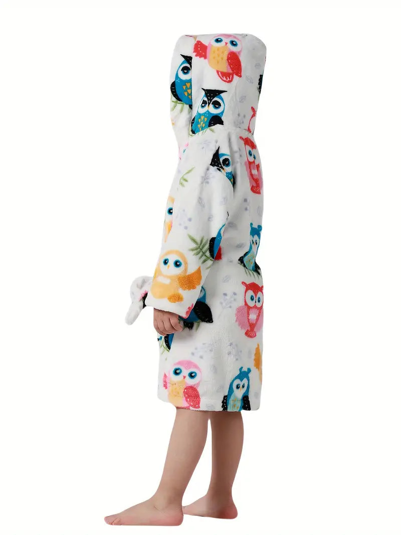 Peignoir de Bain Enfant Blanc avec Hiboux Design