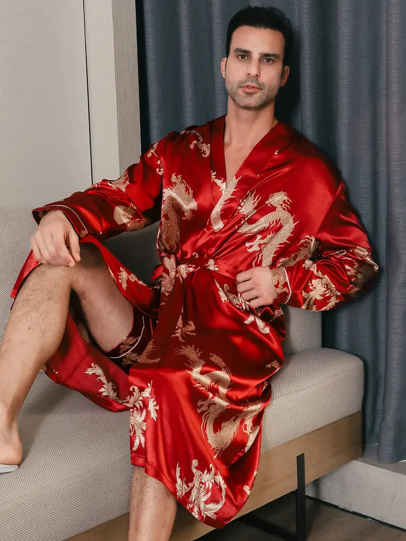 Peignoir Luxueux et Doux avec Motif de Dragon