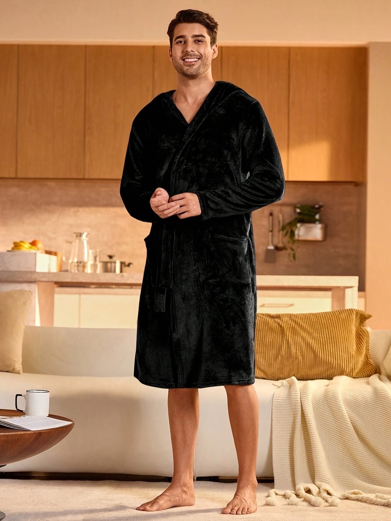 Peignoir homme polaire ultra doux avec capuche