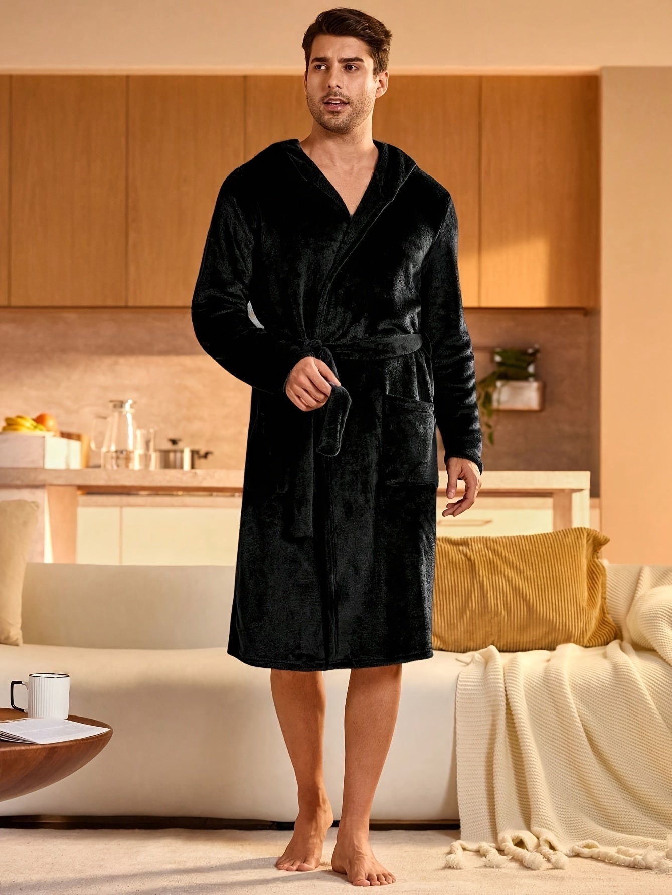 Peignoir homme polaire ultra doux avec capuche