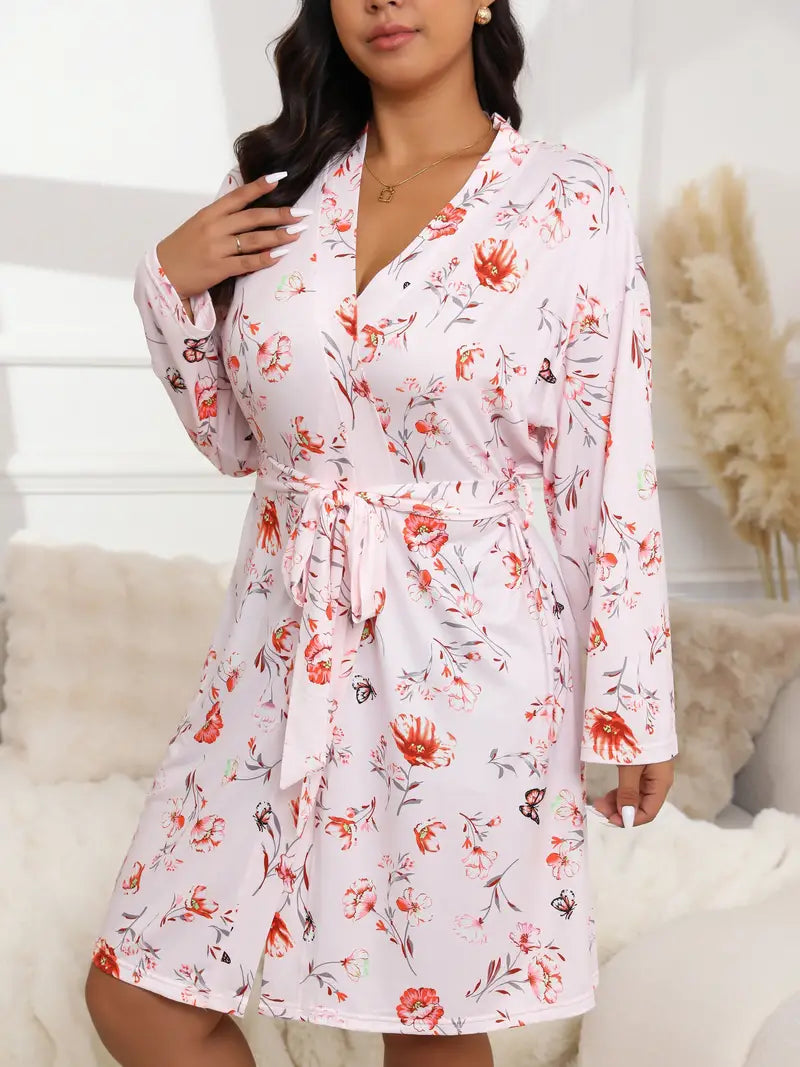 Peignoir à Fleurs en Satin Doux Grande Taille