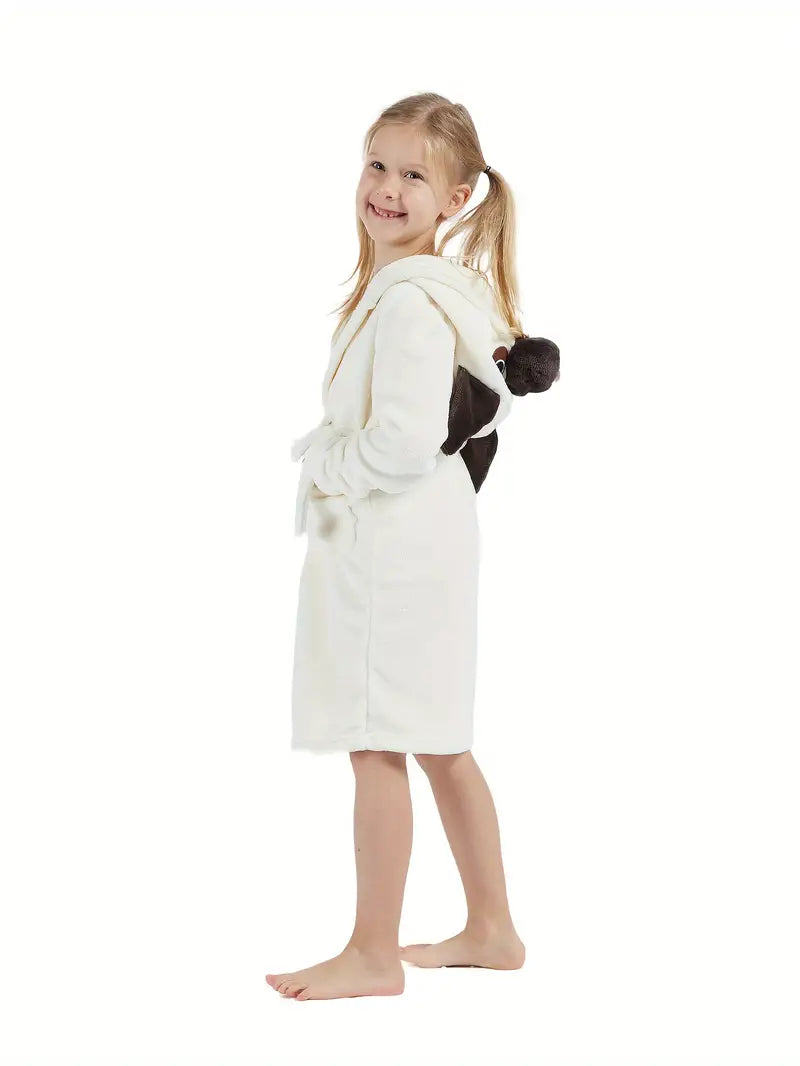Peignoir de Bain Enfant Polaire Blanc Motif Animal
