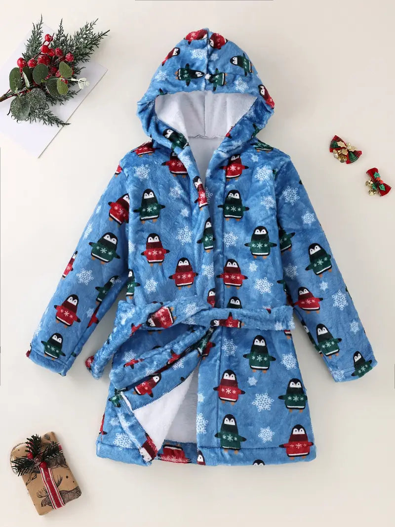Peignoir de Bain Enfant Polaire avec Imprimée Pingouins