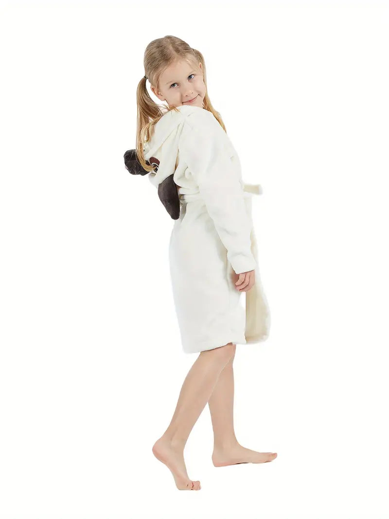 Peignoir de Bain Enfant Polaire Blanc Motif Animal