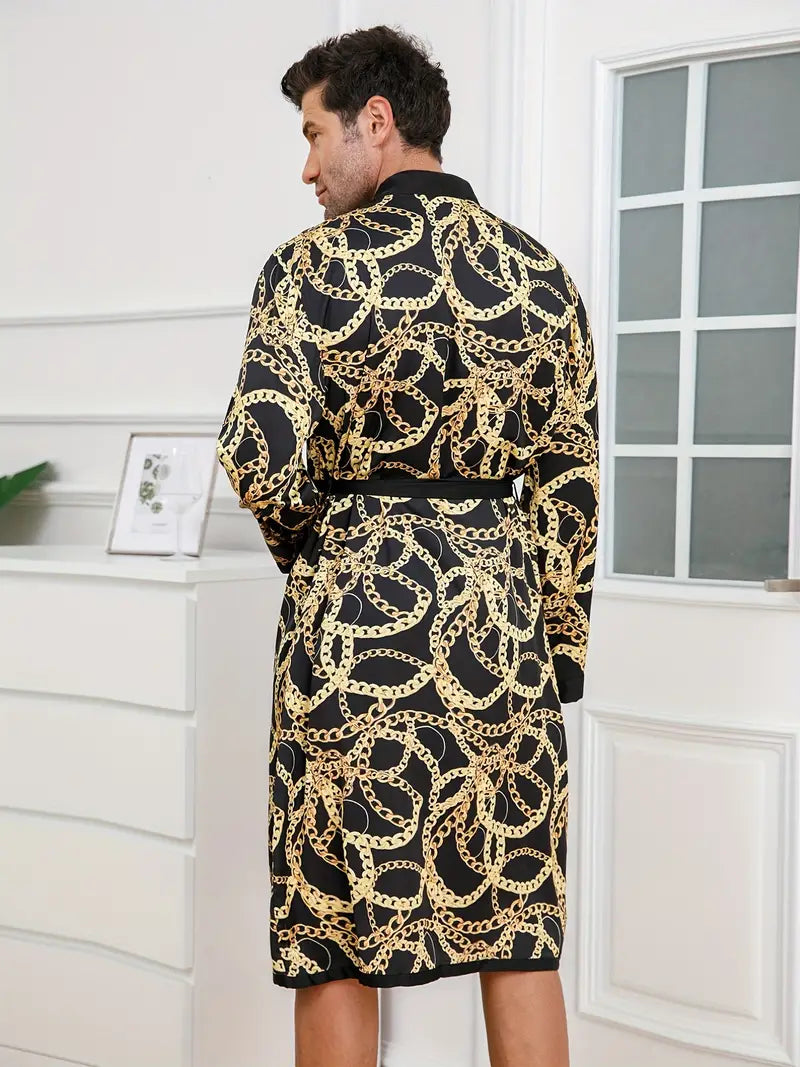 Peignoir à Imprimé Chaîne Dorée Luxueux