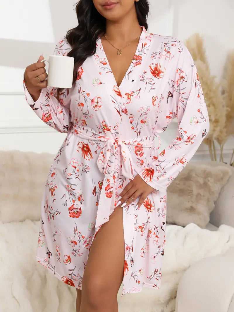 Peignoir à Fleurs en Satin Doux Grande Taille