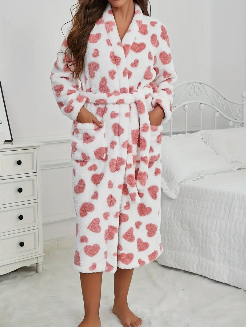 Peignoir Polaire Femme Doux à Cœurs