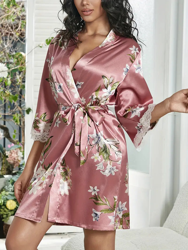 Peignoir Kimono Floral Rose