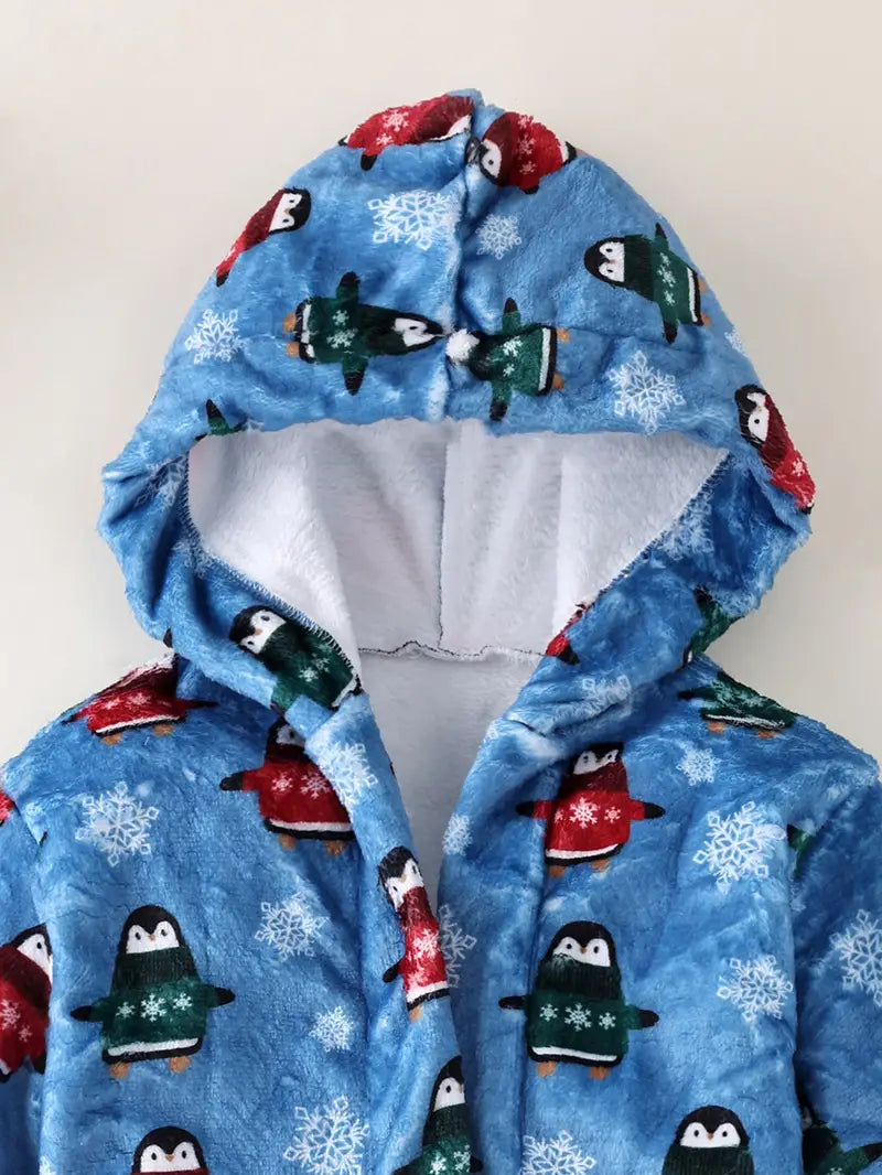 Peignoir de Bain Enfant Polaire avec Imprimée Pingouins