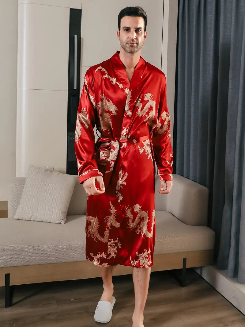 Peignoir Luxueux et Doux avec Motif de Dragon