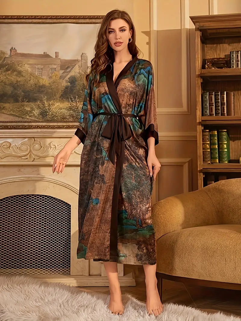 Kimono de Qualite Peignoir Paysage Chinois